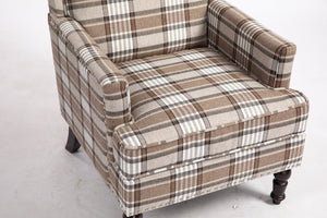 English Elm Upholstered Vintage Armchair with Striped Linen Look, Nailhead Trim, High-Density Foam Comfort Coffee W2530P174776