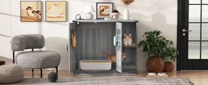 English Elm Cat Litter Box Cabinet Gray Mdf with Built-in Power Outlet and Geometric Door Design N704P414606E