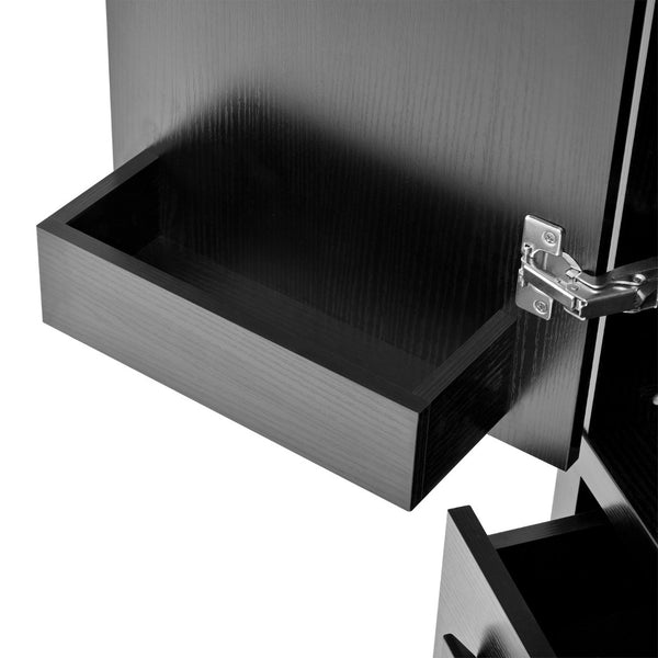 English Elm 70" Tall Pantry Cabinet Rubberwood Legs Three Drawers Six Door Shelves Kitchen Storage Black N762P326960B