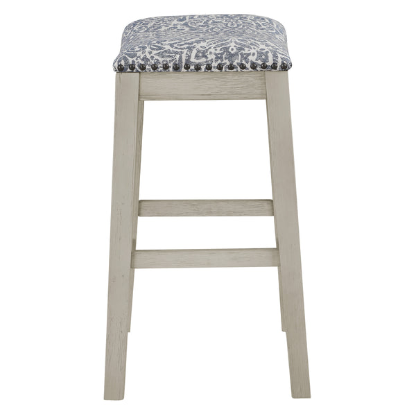 OSP Home Furnishings 24" Saddle Stool - Set of 2 Damask Navy / White Washed