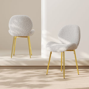 English Elm Modern Minimalist White Teddy Velvet Dining Chairs Set Of 2 With Gold Legs - Stylish Comfort & Versatility W1727P251124
