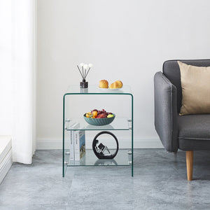 English Elm 2 Tempered Clear Bent Glass SideTable – Waterproof, Stackable Transparent End Table for Home, Office Events W1718P233037