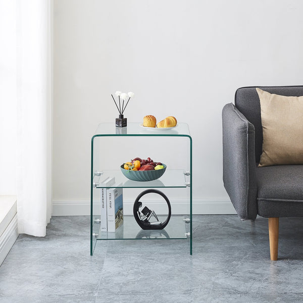 English Elm 2 Tempered Clear Bent Glass SideTable – Waterproof, Stackable Transparent End Table for Home, Office Events W1718P233037