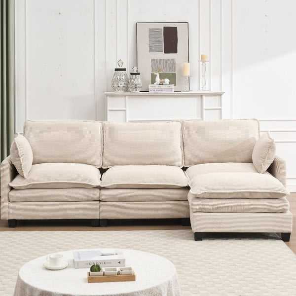 English Elm Modular Velvet Sofa - Luxurious U-Shaped Couch With Ottoman & Pillows, Perfect For Living Rooms W2705S00021-GIGA