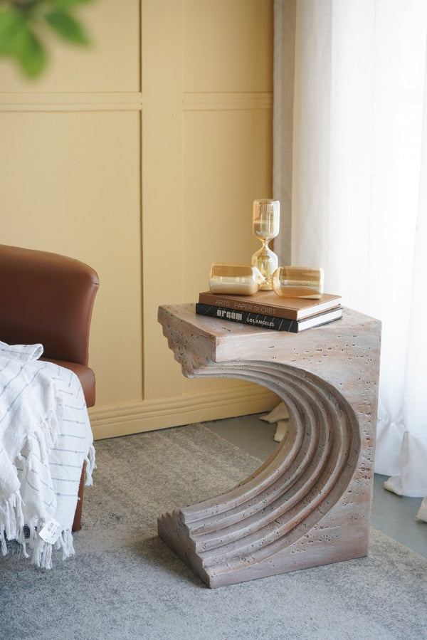 English Elm 16.3x12.2x22.6 Sculptural Arched Side Table Cast Magnesium with Stone Textured Finish W2078P442955