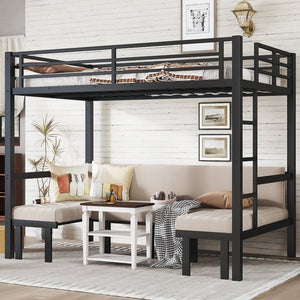 English Elm Full Metal Bunk Bed With Convertible Lower Sofa, Safety Rails & Space-Saving Design In Black Finish W1580S00207