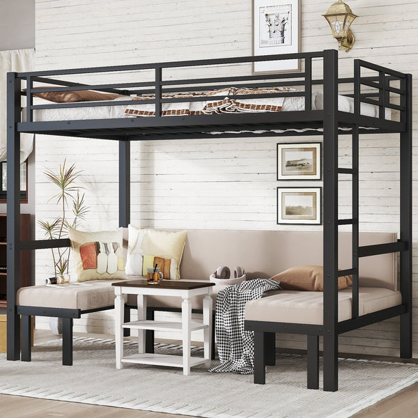 English Elm Full Metal Bunk Bed With Convertible Lower Sofa, Safety Rails & Space-Saving Design In Black Finish W1580S00207