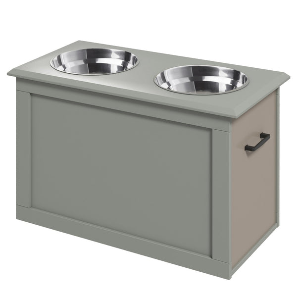 English Elm Pawhut Raised Pet Feeding Station With Storage & Stainless Steel Bowls For Large Dogs, Gray Design W2225P217615-GIGA