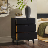 3-Drawer Groove Handle Solid Wood Dresser Black BR3DSLDRBL-T Walker Edison