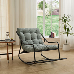 English Elm Outdoor Rocking Chair Steel Frame with Corduroy Cushion for Patio Bedroom Reading W640P443545