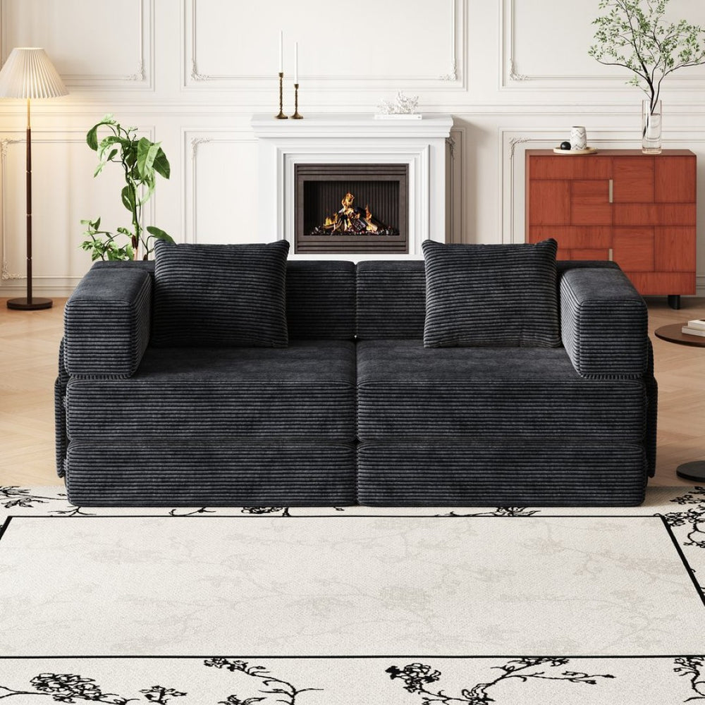 English Elm 72.4-inch Chenille Convertible Floor Sofa Bed with Storage Pockets and Modular Design W3505P355569