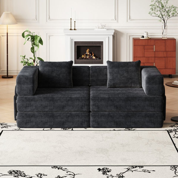 English Elm 72.4-inch Chenille Convertible Floor Sofa Bed with Storage Pockets and Modular Design W3505P355569