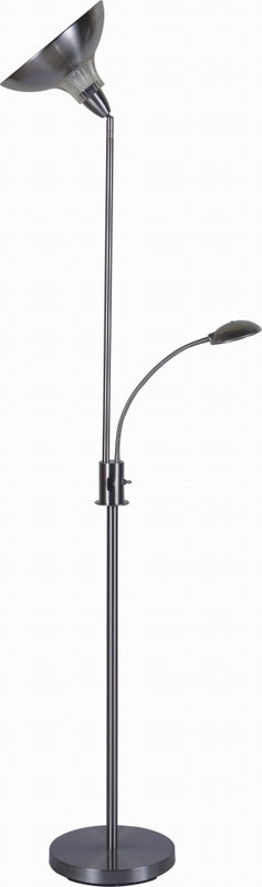 English Elm Torch Brushed Nickel Floor Lamp with Adjustable Gooseneck LED Reading Light, Dual Switches and Energy-Saving Bulb Compatibility B080P328595