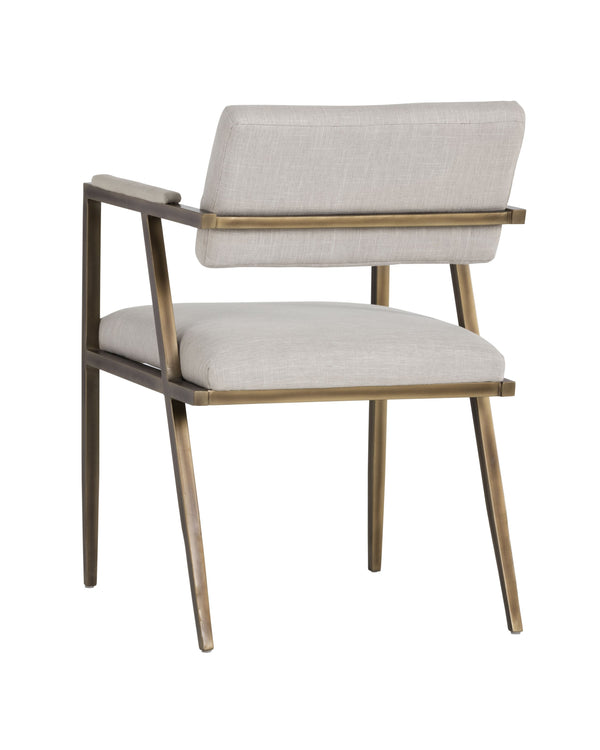 Sunpan Ventouz Dining Armchair - Industrial Mid-Century Modern Design with Rustic Bronze Steel Frame Beige Linen
