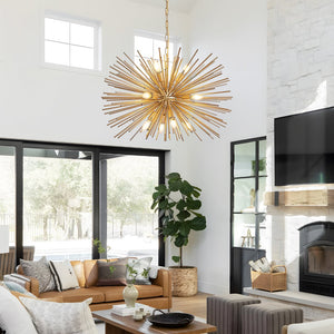 English Elm 29" Mid-Century Modern 12-Light Starburst Chandelier Gold Sputnik Pendant Fixture for Living Spaces W2312P368727