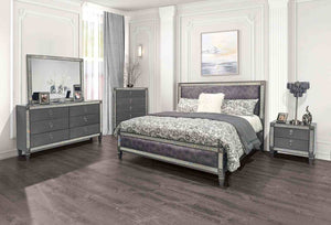 English Elm Glam Two Drawer Nightstand with Acrylic Trim Nickel Pulls and Tapered Legs in Gray B2741P435898