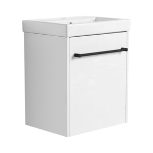 English Elm 18'' Floating Wall-Mounted Bathroom Vanity with Ceramic Sink, Soft-Close Door & Space-Saving Design Glossy White W999P236348