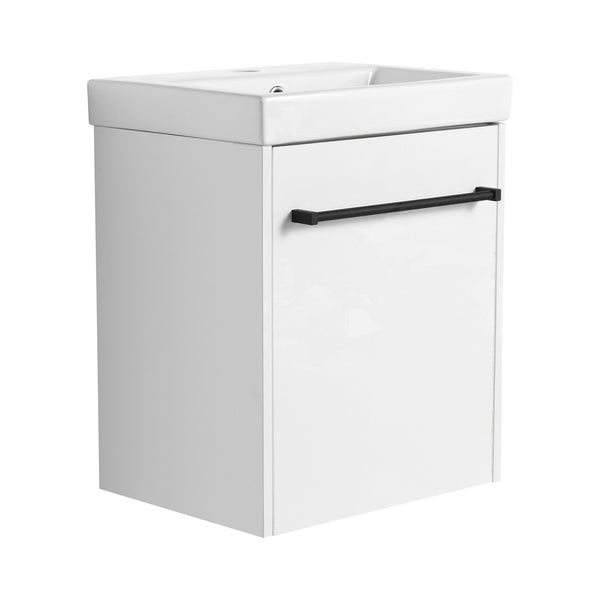 English Elm 18'' Floating Wall-Mounted Bathroom Vanity with Ceramic Sink, Soft-Close Door & Space-Saving Design Glossy White W999P236348