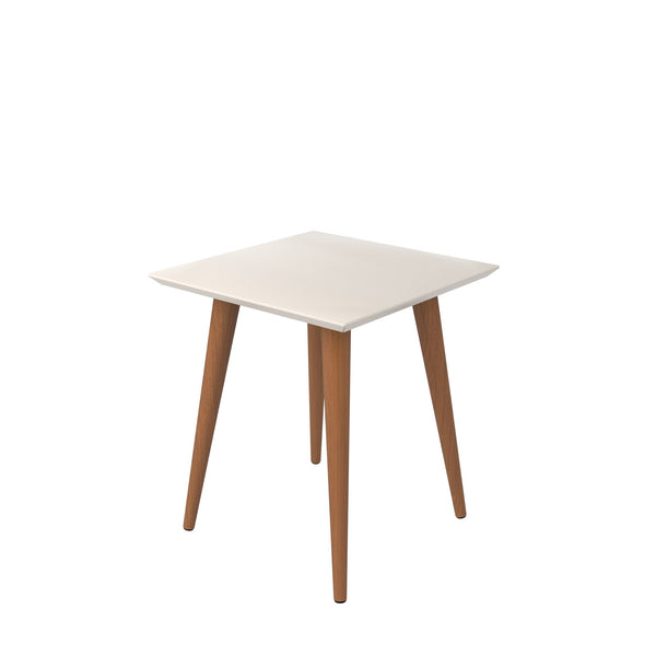 English Elm Utopia Lacquered 17" Square End Table with Solid Wood Splayed Legs, Sleek Durable Accent Piece Off White B365P398486