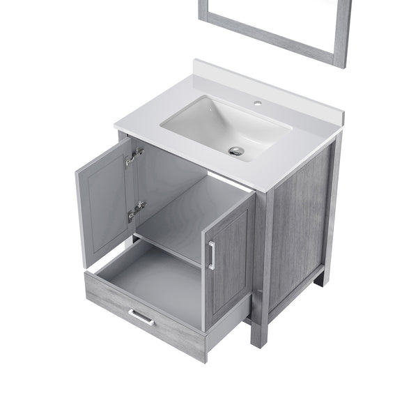 English Elm Distressed Grey 30" Bath Vanity with White Quartz Top, Soft-Close Drawer, Mirror & Storage Durable B2731S00676
