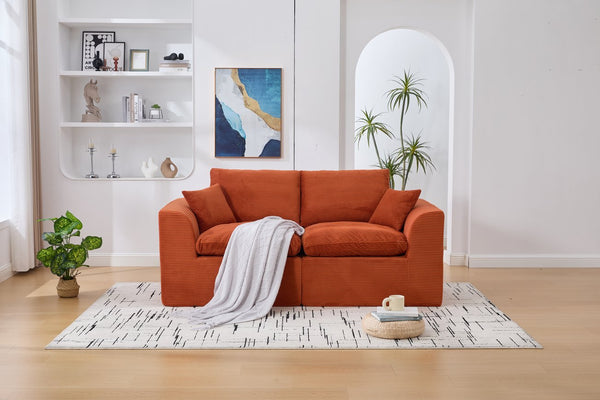 English Elm UNITED Cloud Couch Modular Sectional Sofa with Corduroy Cover, Ergonomic 2-Seater, No Assembly Needed Orange W1568P371118