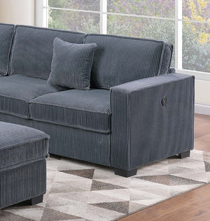 English Elm Contemporary Corduroy Sectional Set with Usb Ports Ottoman and Modular Living Room Seating B011S02200