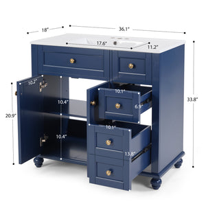 English Elm 36" Modern Grey Bathroom Vanity with Ceramic Sink, Solid Wood Frame, Soft-Close Drawers, Organizer Storage Blue W2896P344087