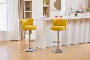 English Elm COOLMORE Velvet Bar Stool with Anti-Slip Large Base, Adjustable 360° Swivel, Plush Foam Comfort Yellow W1539P320508