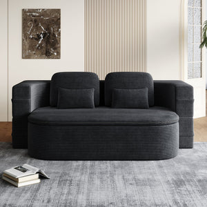 English Elm 75''2-In-1 Foldable Sofa Bed - Versatile Corduroy Lounge With Integrated Blanket & Pillows For Comfort W834P317046