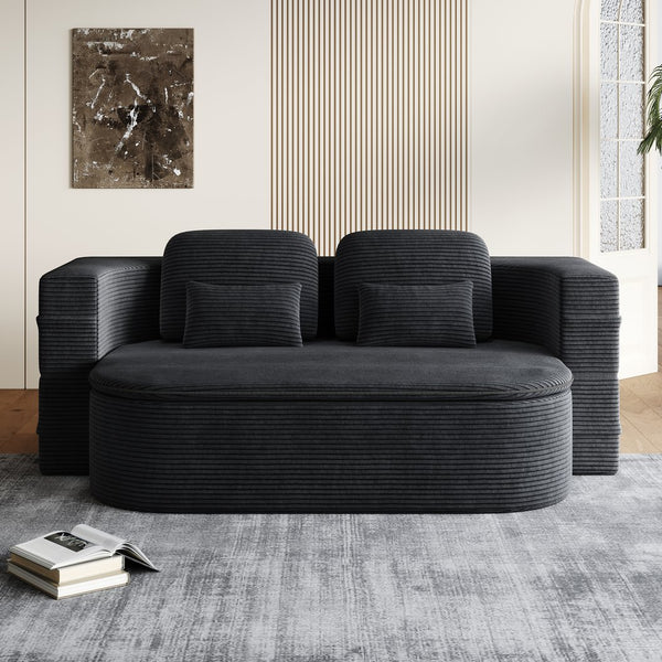 English Elm 75''2-In-1 Foldable Sofa Bed - Versatile Corduroy Lounge With Integrated Blanket & Pillows For Comfort W834P317046