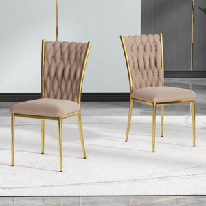 English Elm Modern Velvet Dining Chairs Set of 2 with Gold Legs Curved Back Foam Cushion W210P376368