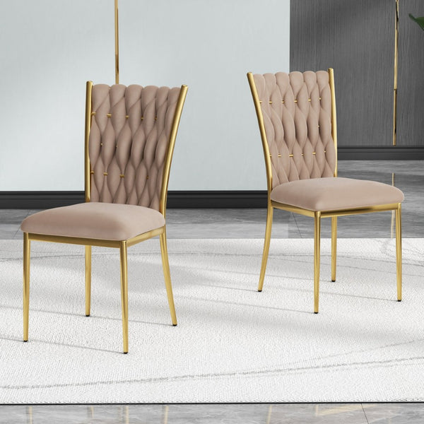 English Elm Modern Velvet Dining Chairs Set of 2 with Gold Legs Curved Back Foam Cushion W210P376368