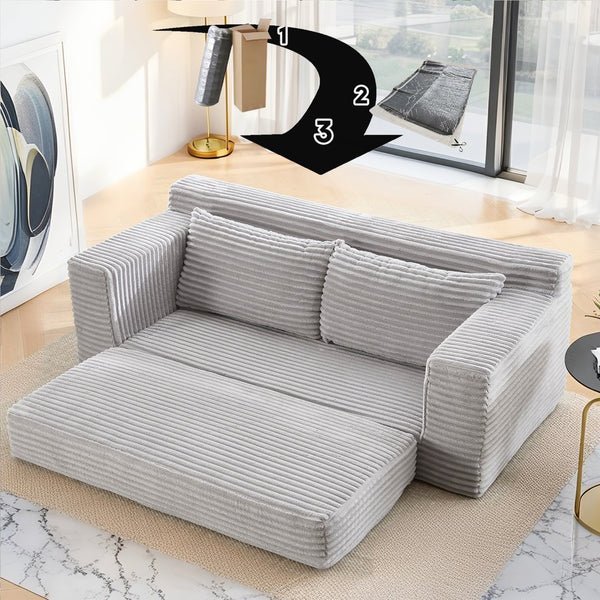 English Elm Loveseat Convertible Sofa Bed with Memory Foam & Steel Frame, No Assembly, Corduroy Comfort LIGHT GREY W3561P324165