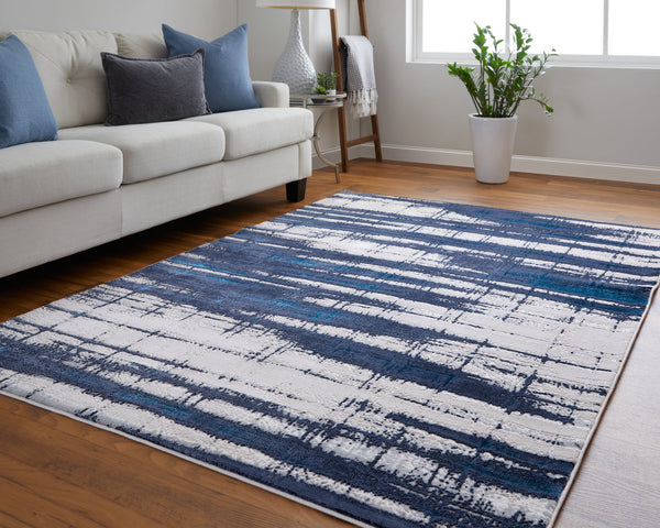 Feizy Rugs Indio Modern Abstract Rug – Durable, Low Pile Design In Earthy Tones For Stylish Home Décor Ivory,Blue,Gray Polyester,Polypropylene Ind39gzfbluivyf00