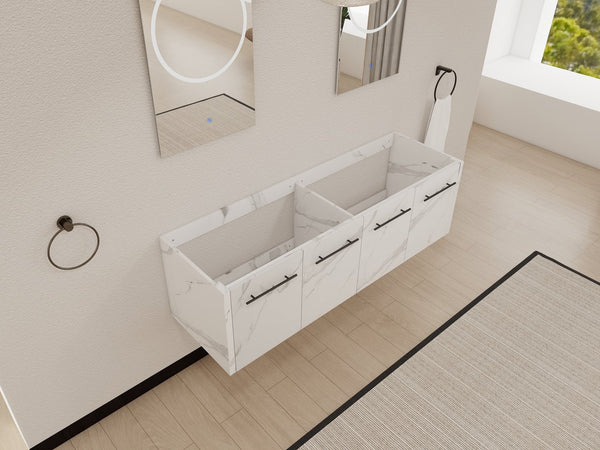 English Elm 60 Inch Wall-mounted Bathroom Vanity Cabinet with Soft-Close Doors, Eco Plywood, Scratch & Water-Resistant Finish White W999P208037