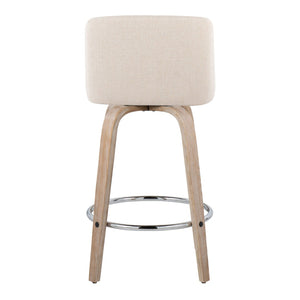English Elm Toriano 26" Contemporary Counter Stool Set Of 2 - Swivel Cream Fabric With Whitewashed Wood Legs B202S00409-GIGA