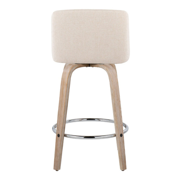 English Elm Toriano 26" Contemporary Counter Stool Set Of 2 - Swivel Cream Fabric With Whitewashed Wood Legs B202S00409-GIGA