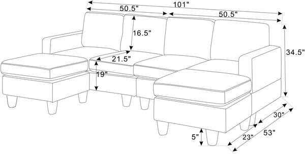 English Elm Savannah Plush Corduroy Modular Sectional Sofa with Ottoman — Customizable Layouts & Padded Comfort Camel B355S00007