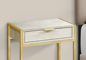 English Elm Accent Table - Contemporary Beige Marble-Look With Gold Metal Frame, Perfect For Living Room & Bedroom B2710P219306