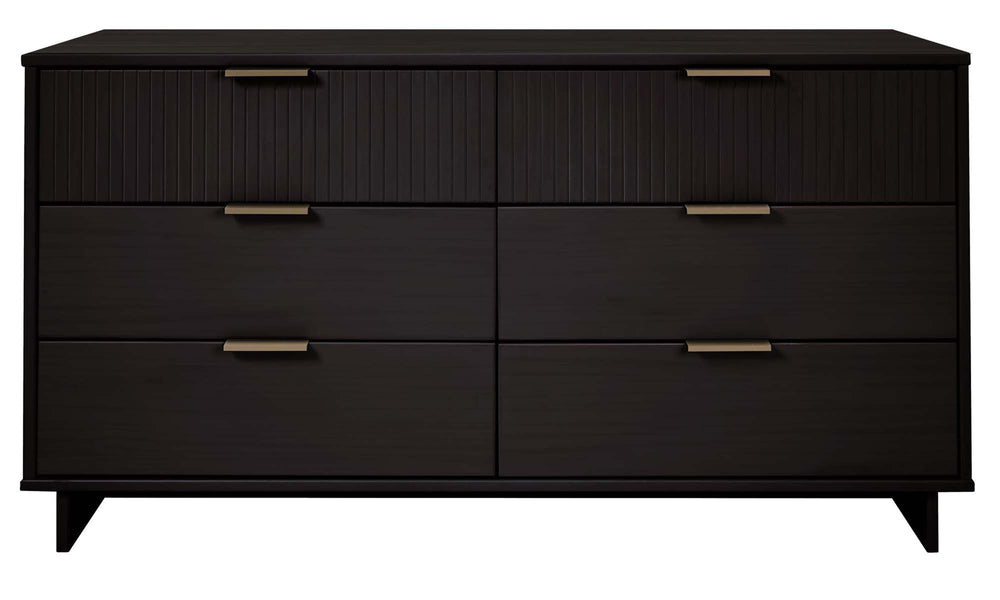 English Elm Granville 55" Black Dresser - Sleek Solid Wood Design With 6 Full-Extension Drawers & Gold Accents B365S00087