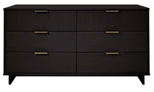 English Elm Granville 55" Black Dresser - Sleek Solid Wood Design With 6 Full-Extension Drawers & Gold Accents B365S00087