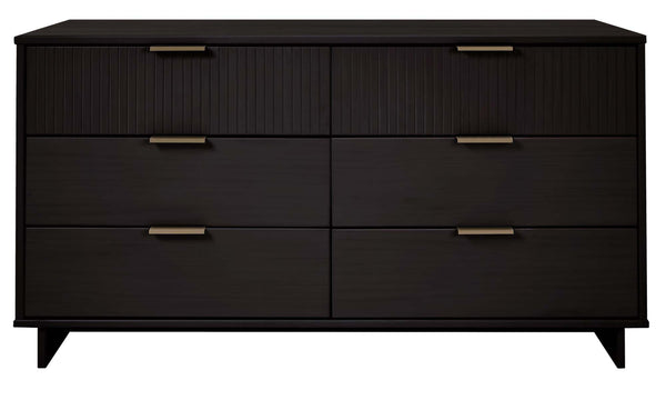 English Elm Granville 55" Black Dresser - Sleek Solid Wood Design With 6 Full-Extension Drawers & Gold Accents B365S00087