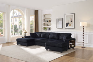 English Elm Convertible U-Shaped Sofa In Soft Corduroy Fabric - Modern 4-Seater For Stylish Living Room Comfort W1793S00033