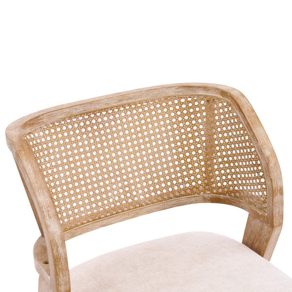 English Elm Upholstered Woven Rattan Back Dining Chairs Set of 2 Farmhouse Rubberwood Frame N776P394378B
