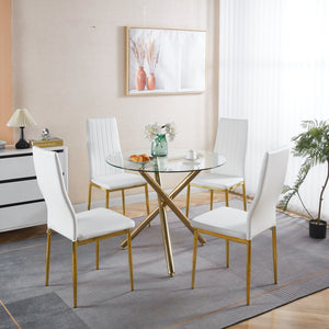 English Elm 1+4,5Pieces Mid-Century Dining Set With Glass Top & Metal Legs – Stylish Table For 4-6 People W234S00112