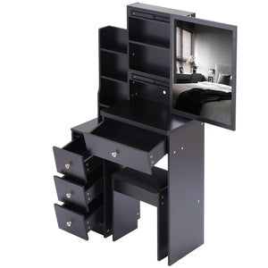 English Elm 29.2" Elegant Space-Saving Vanity Table Set With Stool & Sliding Mirror For Small Bedrooms & Apartments W936P202291