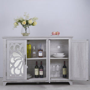 English Elm 49.33" Mirrored Lattice Buffet Cabinet with Adjustable Shelves Vintage Wood Grain Sideboard Light Gray W2899P372742