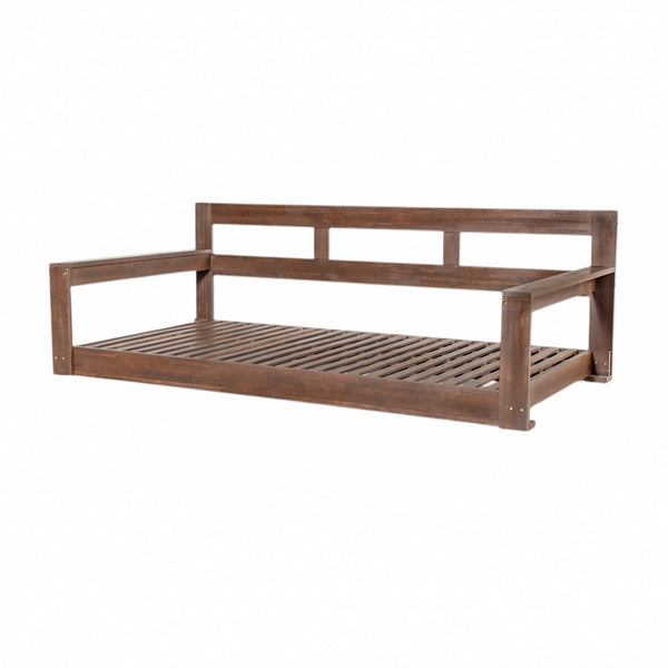 English Elm TOPMAX Acacia Wood Twin Porch Swing Bed Frame with High Back, 350lb Capacity & 118" Hemp Ropes Brown N717P265795D