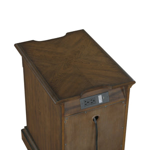 English Elm Classic Chairside Table with Fluted Pilasters, Glass Door, Adjustable Shelf and Built-In Charging Ports Brown 19.5 L x 26 W x 30 H B011P387120