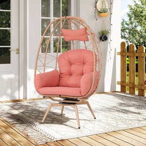English Elm Oversized Swivel Rattan Egg Chair with Plush Cushions for Patio or Indoor Lounging T5880P501005